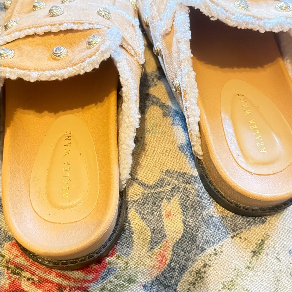 Studded Suede Shearling-Trim Mule Clogs worn once around the house - Picture 10 of 15